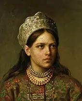 Girl in The Russian Costume By Firs Sergeyevich Zhuravlev