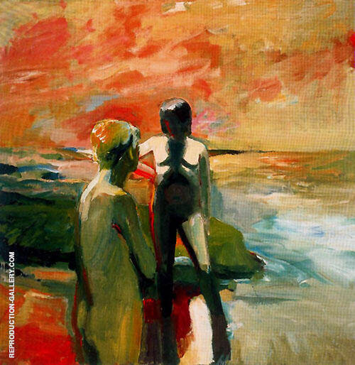 Two Figures at the Seashore by Elmer Bischoff | Oil Painting Reproduction
