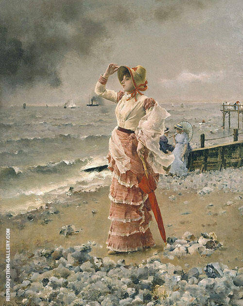 Elegant Woman Looking a Steamer | Oil Painting Reproduction
