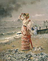 Elegant Woman Looking a Steamer By Alfred Stevens