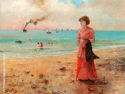 Young Woman on The Shore of The Sea | Oil Painting Reproduction