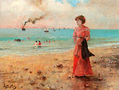 Young Woman on The Shore of The Sea By Alfred Stevens