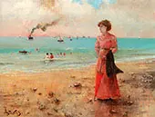 Young Woman on The Shore of The Sea By Alfred Stevens