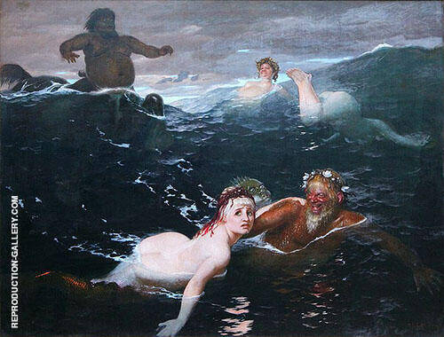 Playing in The Waves 1883 by Arnold Bocklin | Oil Painting Reproduction