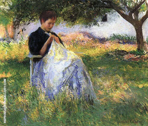 Girl Sewing in an Orchard 1891 By Edmund Tarbell
