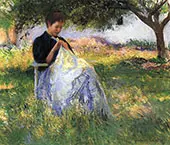 Girl Sewing in an Orchard 1891 By Edmund Tarbell