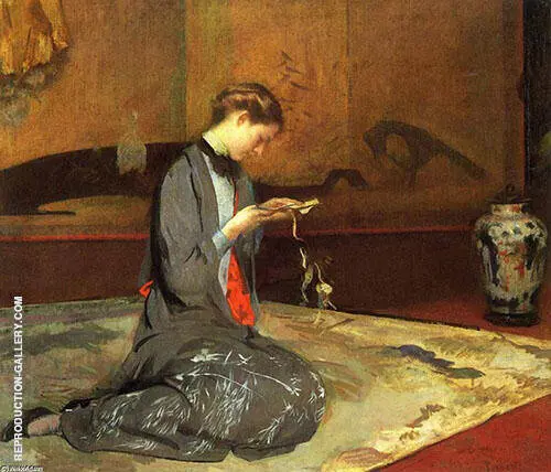 Girl Cutting Origami By Edmund Tarbell