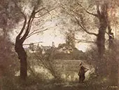 Cathedral of Mantes with Young Woman 1860 By Jean-baptiste Corot