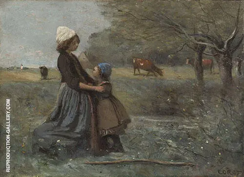 Les deux Soeurs Dans la Prairie 1860 By Jean-baptiste Corot