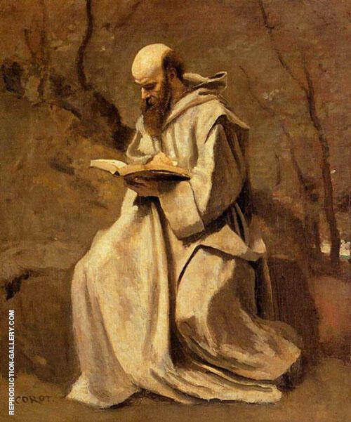 Monk Reading Book 1850 by Jean-baptiste Corot | Oil Painting Reproduction