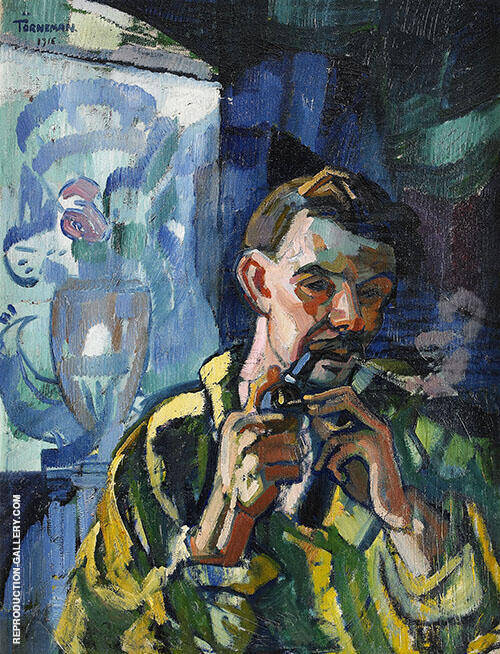 Self Portrait with Pipe 1916 by Axel Torneman | Oil Painting Reproduction