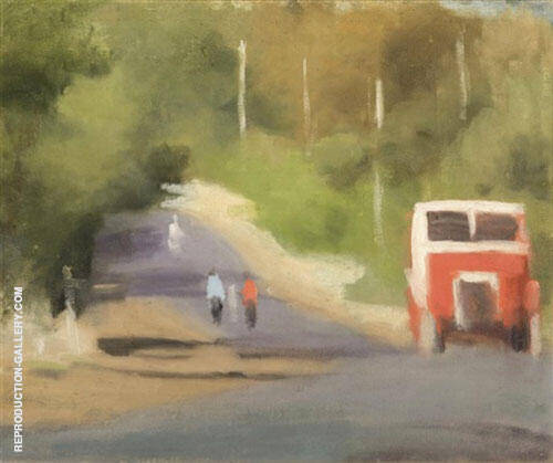 The Red Bus by Clarice Beckett | Oil Painting Reproduction