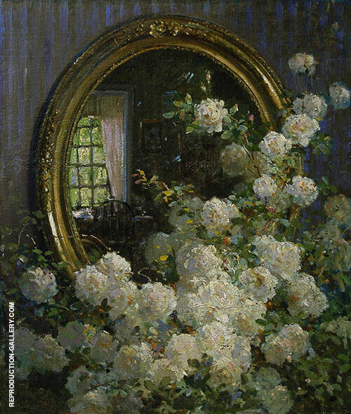Flowers and Mirror by Dennis Miller Bunker | Oil Painting Reproduction