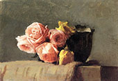 Yellow and Pink Roses c1886 By Dennis Miller Bunker