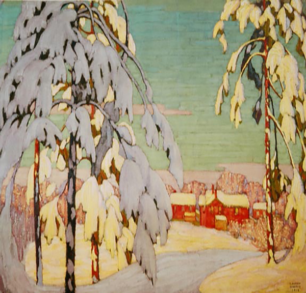 Winter Landscape with Pink House | Oil Painting Reproduction