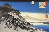 Full Moon over a Mountain Landscape By Hiroshige