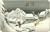 A Snowy Evening at Kambara Station By Hiroshige