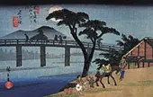 Man on a Horseback Crossing a Bridge By Hiroshige