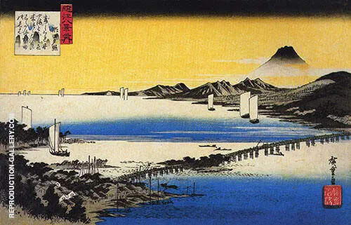 View of a Long Bridge Across a Lake By Hiroshige