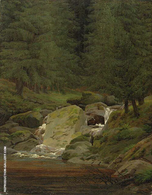 Evergreens by The Waterfall 1828 By Caspar David Friedrich