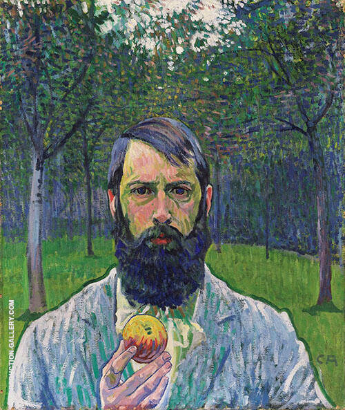 Self-Portrait with Apple 1803 by Cuno Amiet | Oil Painting Reproduction