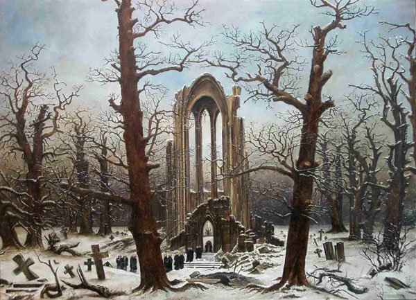 Monastery Graveyard in the Snow | Oil Painting Reproduction