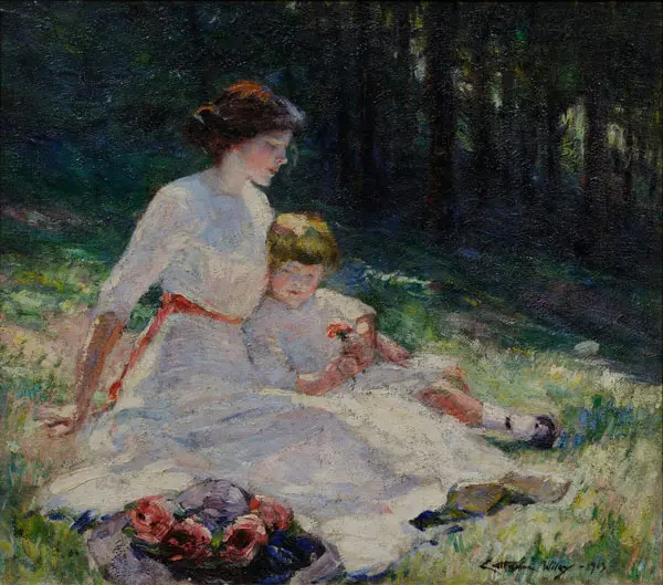 Seated Mother and Child in a Meadow 1913 By Catherine Wiley