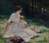 Seated Mother and Child in a Meadow 1913 By Catherine Wiley