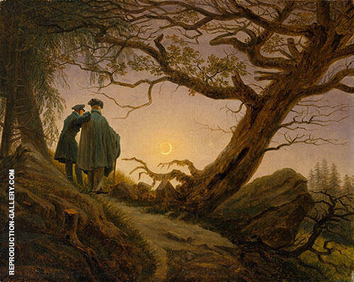 Two Men Contemplating The Moon 1825 | Oil Painting Reproduction
