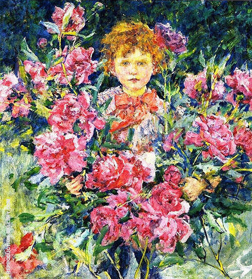 Boy with Red Peonies 1910 by Robert Lewis Reid | Oil Painting Reproduction