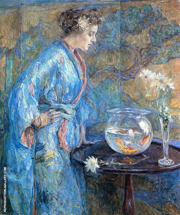 Girl in Blue Kimono By Robert Lewis Reid