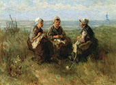 Three Women Knitting by The Sea By Jozef Israels