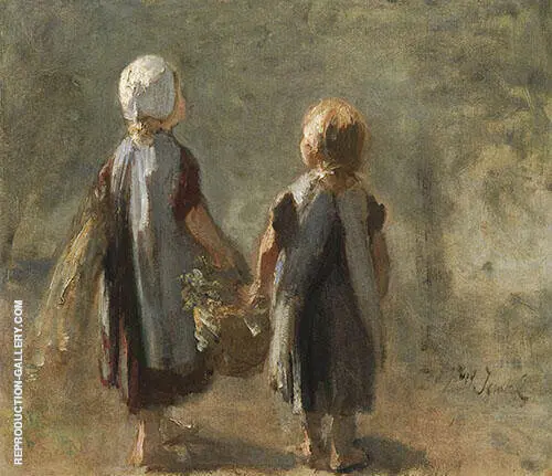 Two Girls Holding a Basket By Jozef Israels
