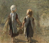 Two Girls Holding a Basket By Jozef Israels
