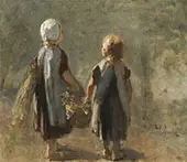 Two Girls Holding a Basket By Jozef Israels
