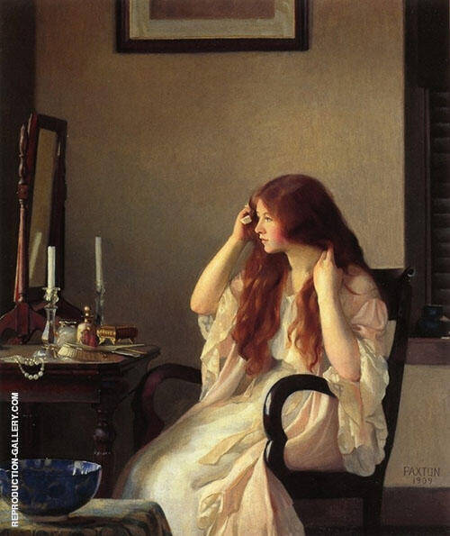 Girl Combing Her Hair 1909 by William Paxton | Oil Painting Reproduction