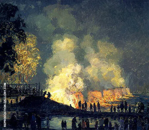 The Burning of Center Bridge 1923 By Edward Willis Redfield