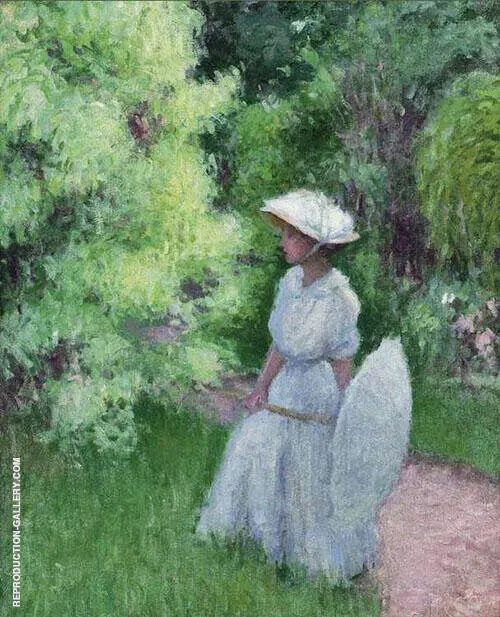 Girl with Umbrella in The Garden Giverny 1908 By Edmund William Greacen