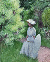 Girl with Umbrella in The Garden Giverny 1908 By Edmund William Greacen