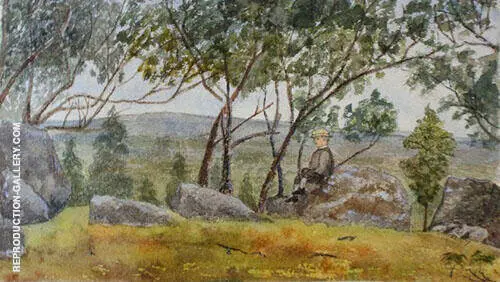 Boy Sitting on Rock in The Harkaway Landscape 1879 By Emma Minnie Boyd