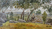 Boy Sitting on Rock in The Harkaway Landscape 1879 By Emma Minnie Boyd
