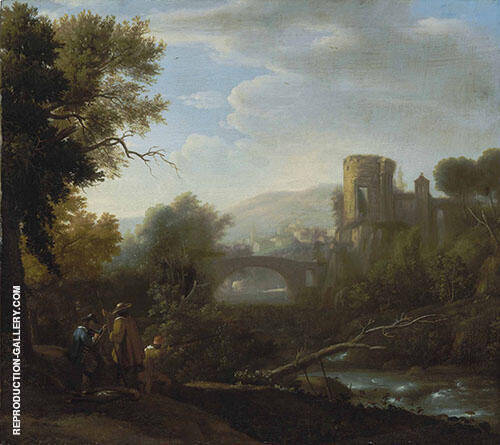 Landscape with Tivoli and The Temple of Vesta Hunters and an Artist Sketching in The Foreground | Oil Painting Reproduction