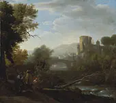 Landscape with Tivoli and The Temple of Vesta Hunters and an Artist Sketching in The Foreground By Claude Lorrain