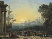 A Mediterranean Port at Sunrise with The Embarkation of Saint Paula for Jerusalem By Claude Lorrain