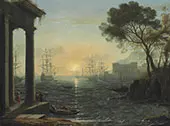 A Mediterranean Port at Sunset By Claude Lorrain