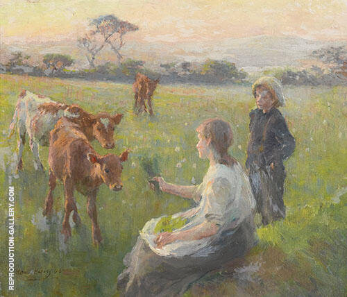Feeding The Calves by Harold Harvey | Oil Painting Reproduction
