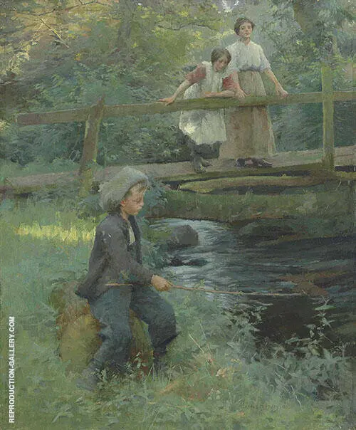 Fishing by a Woodland Stream By Harold Harvey