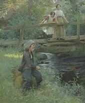 Fishing by a Woodland Stream By Harold Harvey