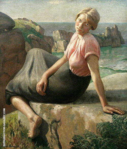 Girl on a Cliff by Harold Harvey | Oil Painting Reproduction