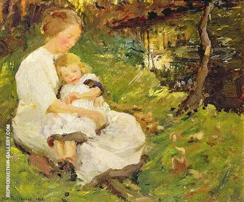 Mother and Child in a Wooded Landscape 1913 By Harold Harvey